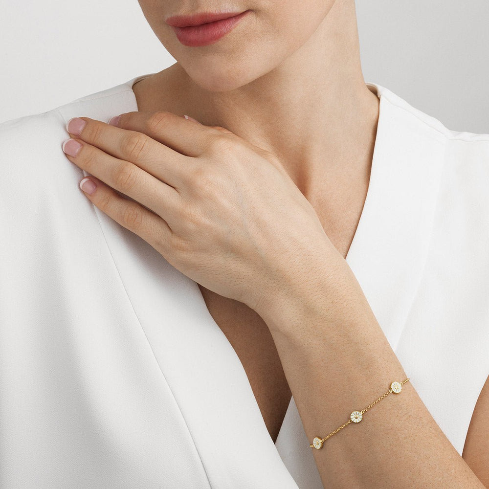 Daisy Bracelet Silver Gold Plated with White Enamel - Deacon & Son