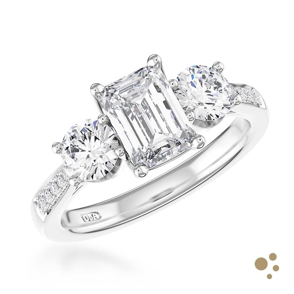Memoire Emerald Three Stone 0.70ct Diamond Platinum Ring - Deacon & Son