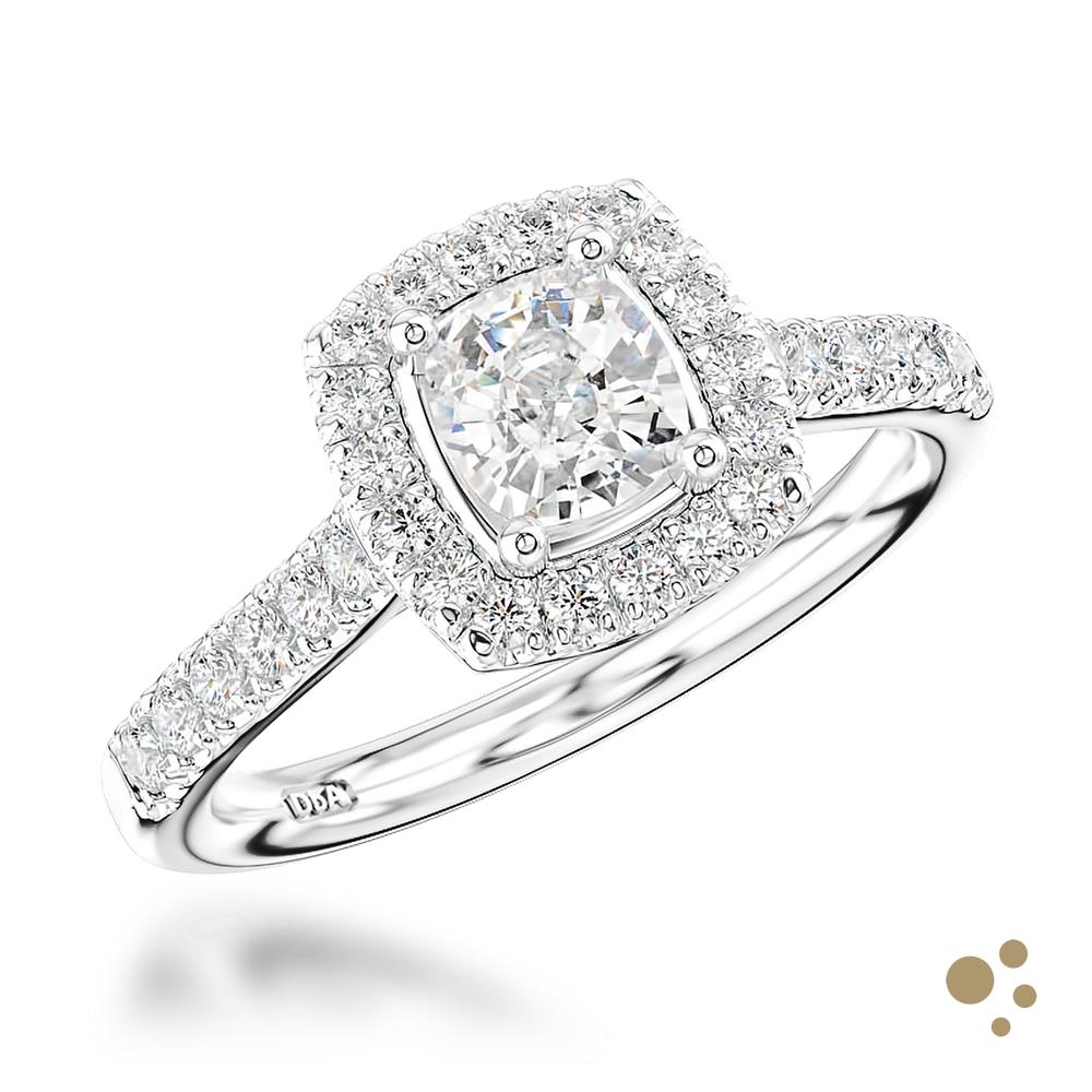 Skye Cushion Halo 0.51ct Diamond Platinum Ring - Deacon & Son