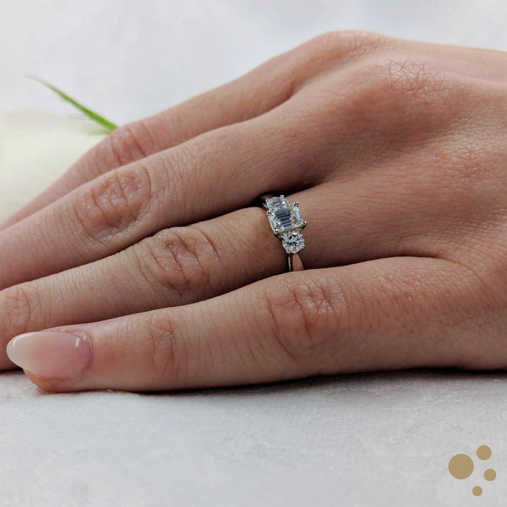 Royal Emerald Three Stone 0.40ct Diamond Platinum Ring - Deacon & Son