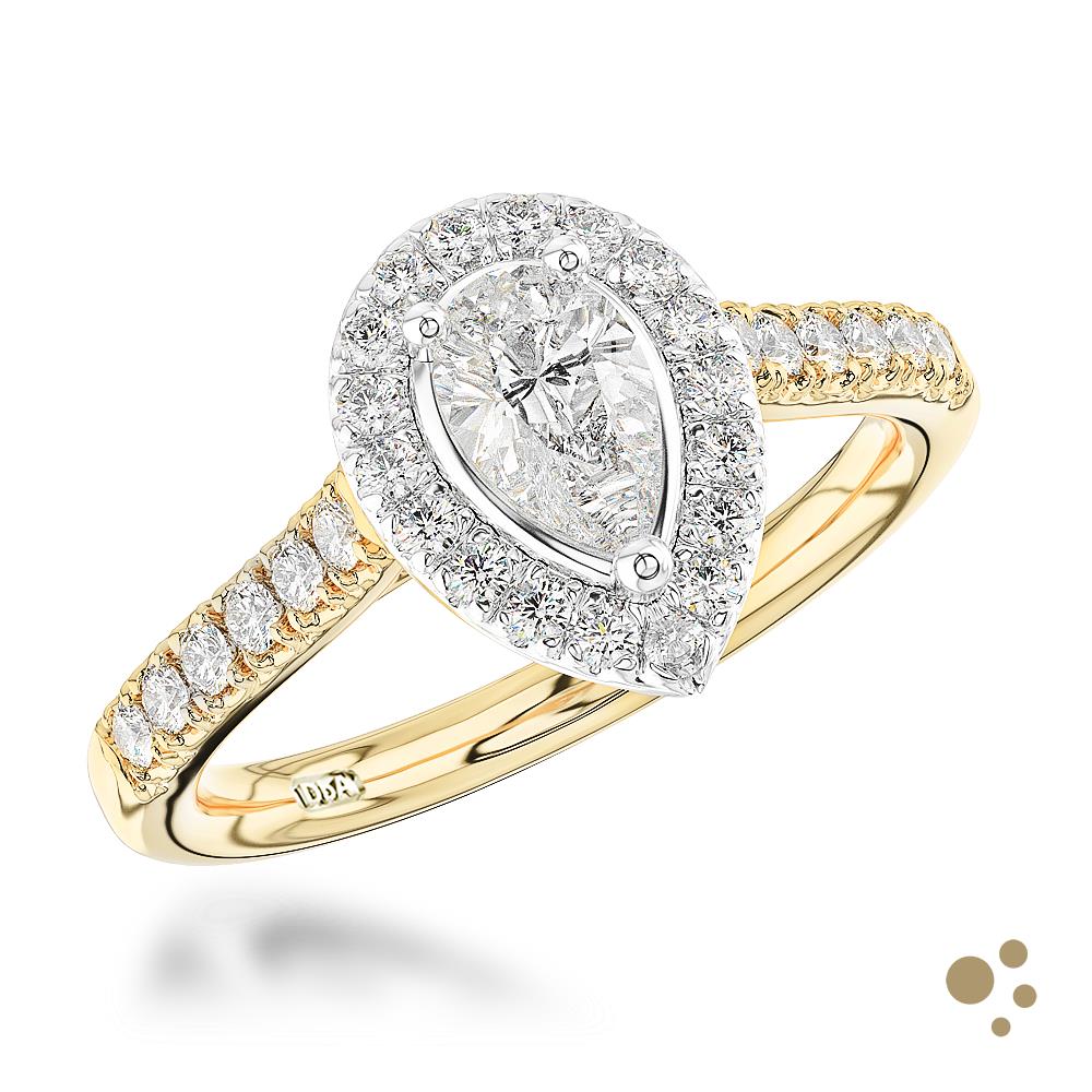 Skye Pear Halo 0.30ct Diamond Yellow Gold/Platinum Ring - Deacon & Son