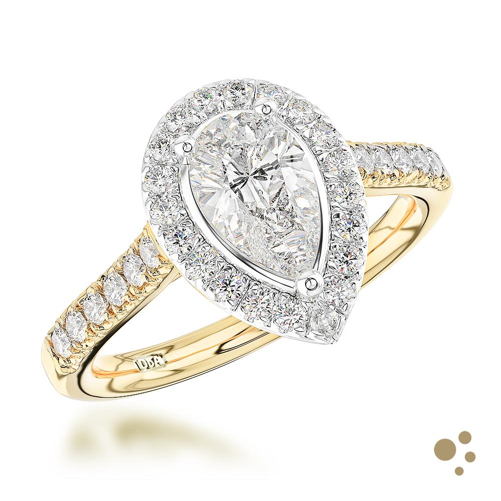 Skye Pear Halo 0.70ct Diamond Yellow Gold/Platinum Ring - Deacon & Son