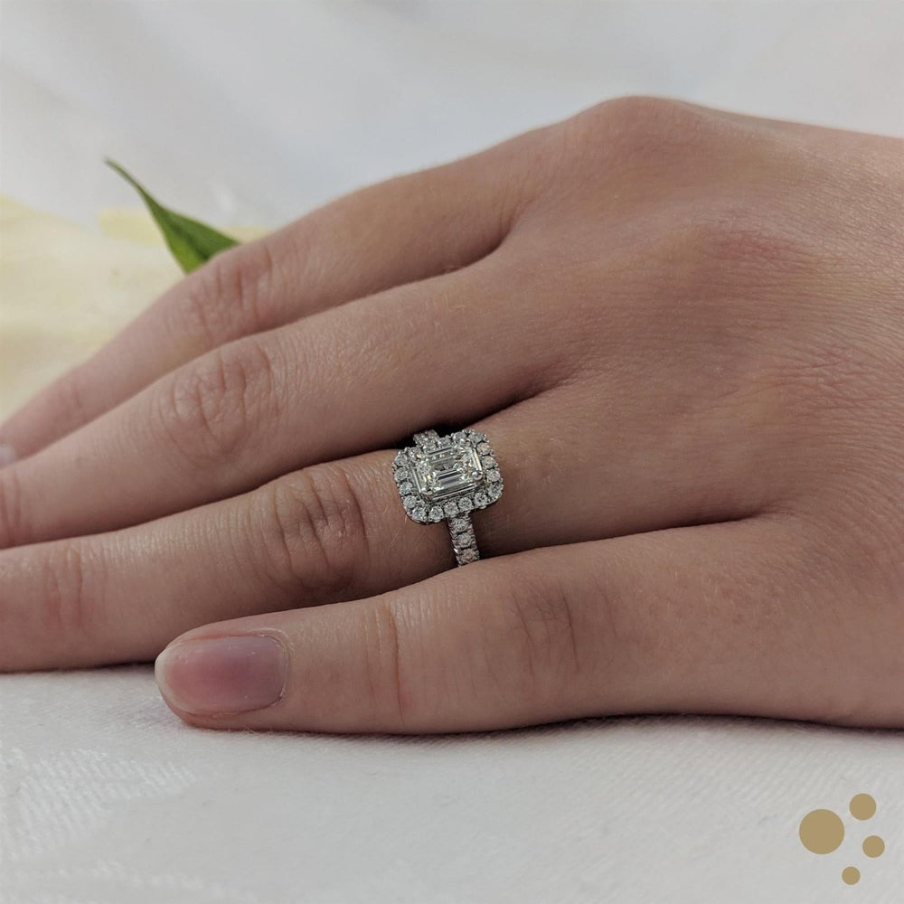 Skye Emerald Halo 0.32ct Diamond Platinum Ring - Deacon & Son