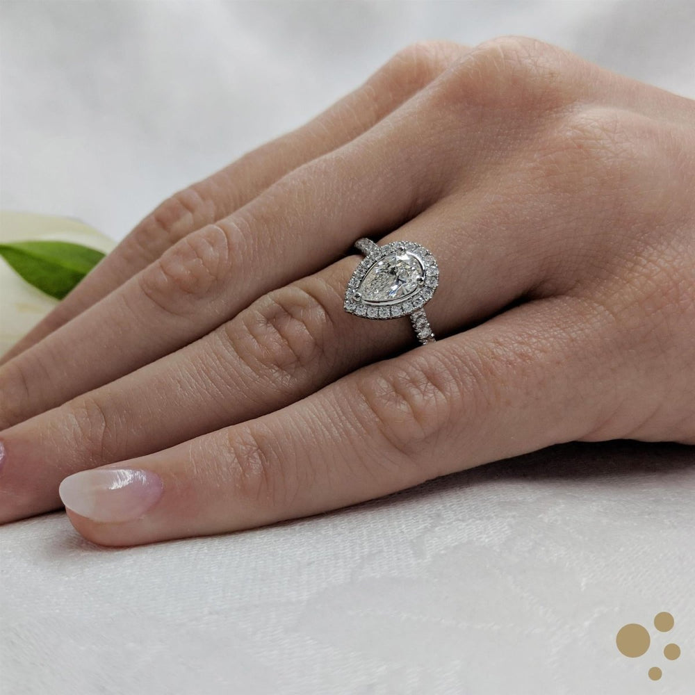 Skye Pear Halo 0.72ct Diamond Platinum Ring - Deacon & Son