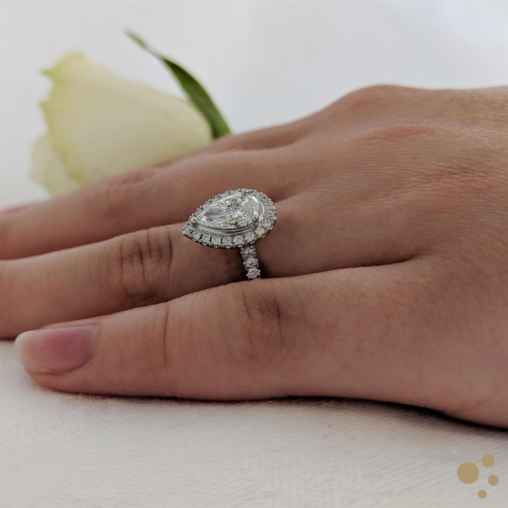 Skye Pear Halo 0.90ct Diamond Platinum Ring - Deacon & Son