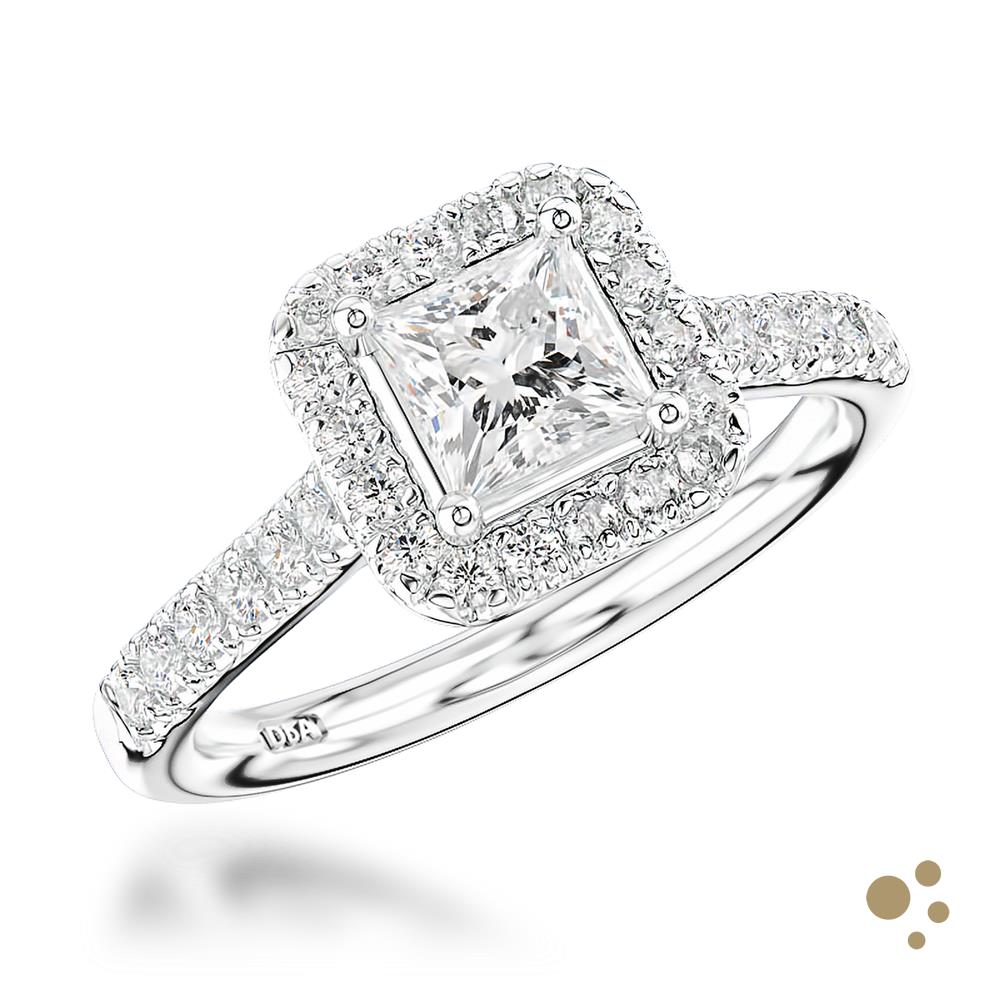 Skye Princess Halo 0.50ct Diamond Platinum Ring - Deacon & Son