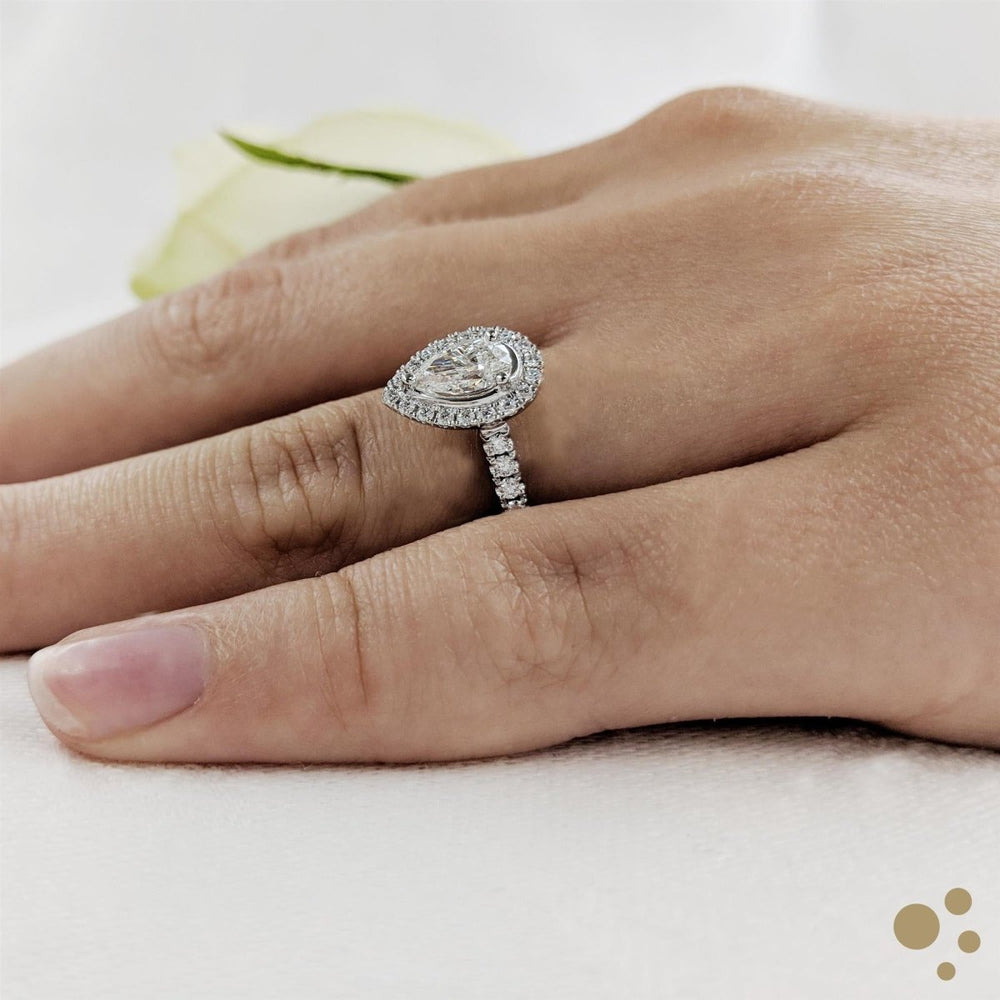 Skye Pear Halo 0.55ct Diamond Platinum Ring - Deacon & Son