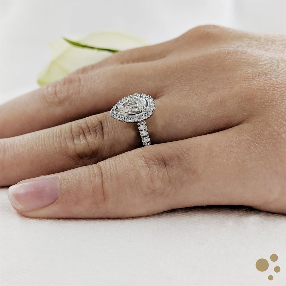 Skye Pear Halo 0.50ct Diamond Platinum Ring - Deacon & Son