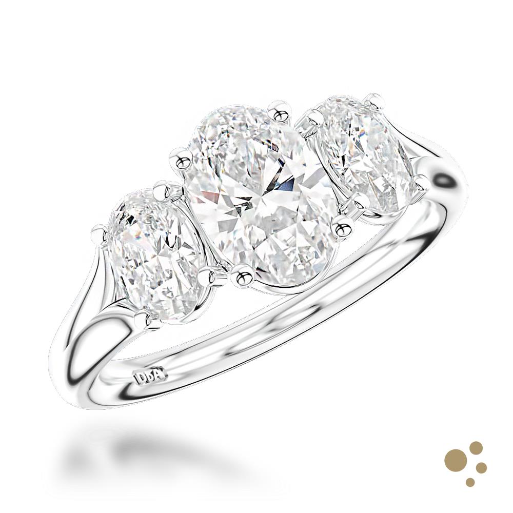 Florentine Oval Split Three Stone 0.90ct Diamond Platinum Ring - Deacon & Son