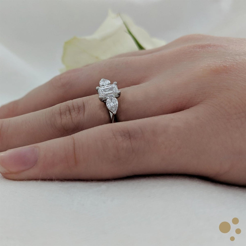 Florentine Emerald Three Stone 0.70ct Diamond Platinum Ring - Deacon & Son