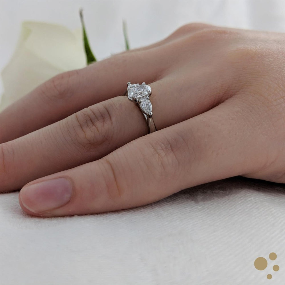 Florentine Oval Three Stone 0.30ct Diamond Platinum Ring - Deacon & Son