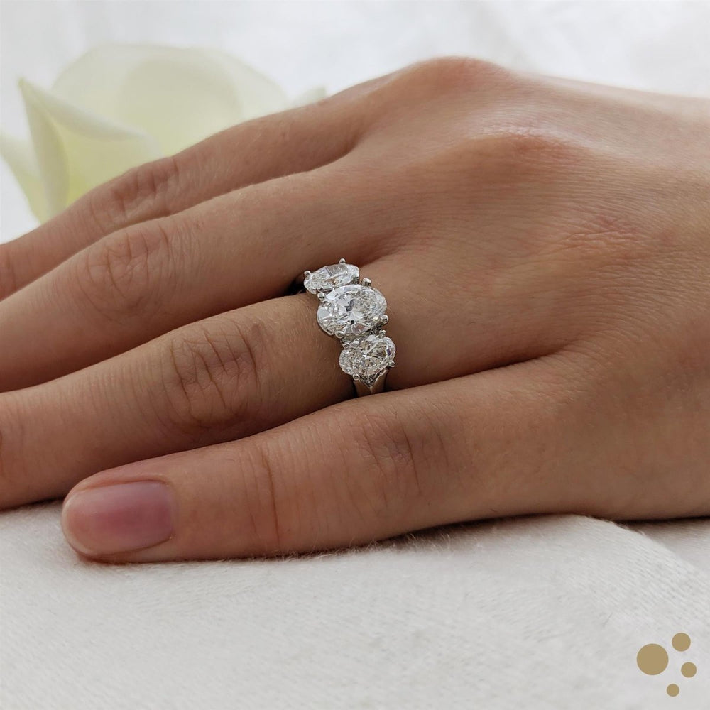 Florentine Oval Split Three Stone 0.90ct Diamond Platinum Ring - Deacon & Son