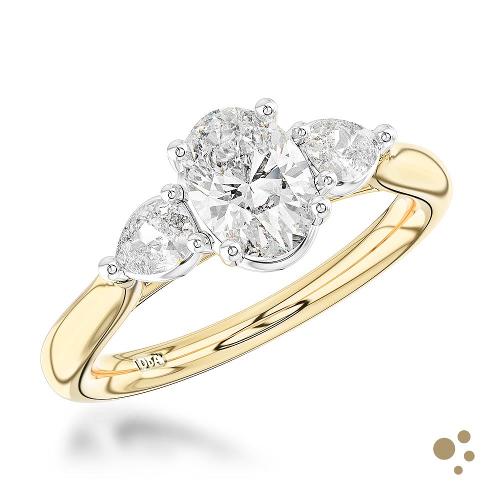 Florentine Oval Three Stone 0.70ct Diamond Yellow Gold/Platinum Ring - Deacon & Son