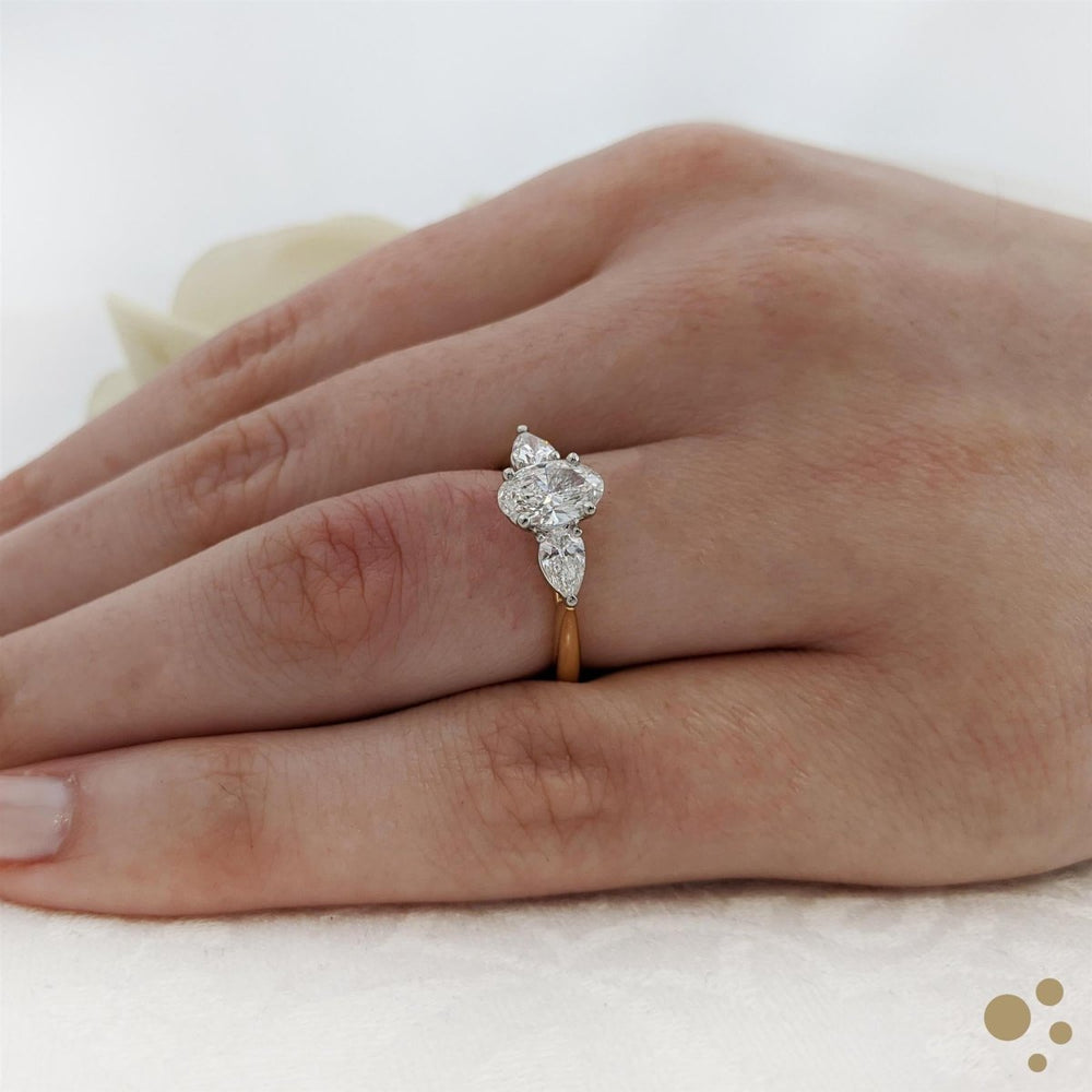 Florentine Oval Three Stone 0.70ct Diamond Yellow Gold/Platinum Ring - Deacon & Son