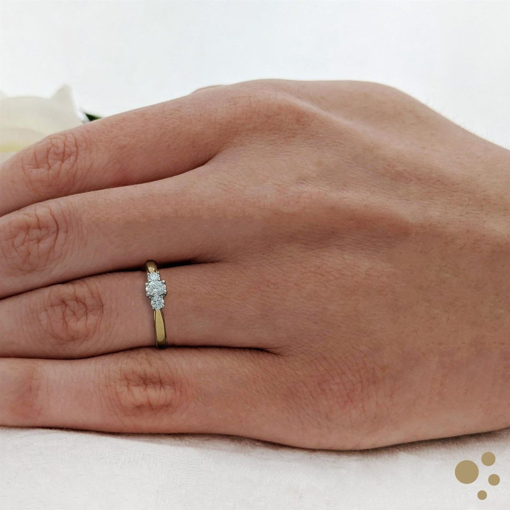 Petite Royal Oval Three Stone 0.20ct Diamond Yellow Gold/Platinum Ring - Deacon & Son