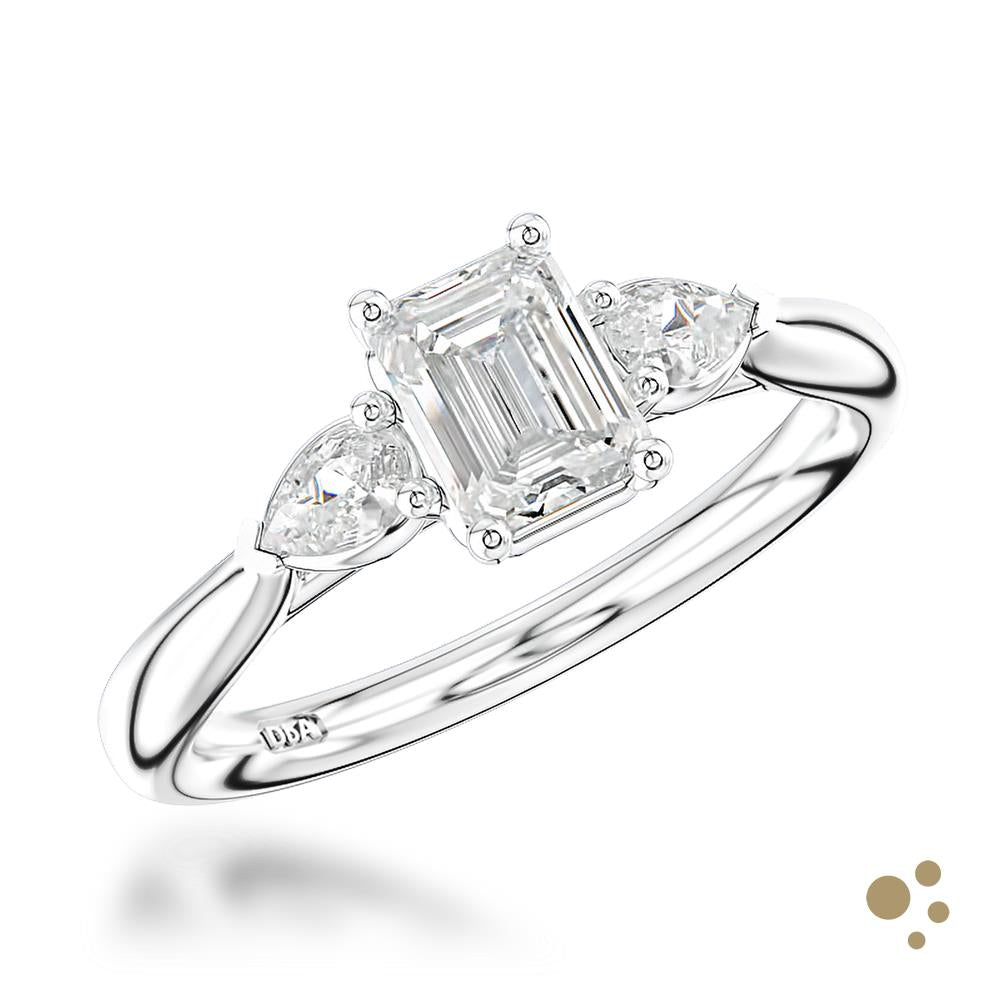 Florentine Emerald Three Stone 0.70ct Diamond Platinum Ring - Deacon & Son