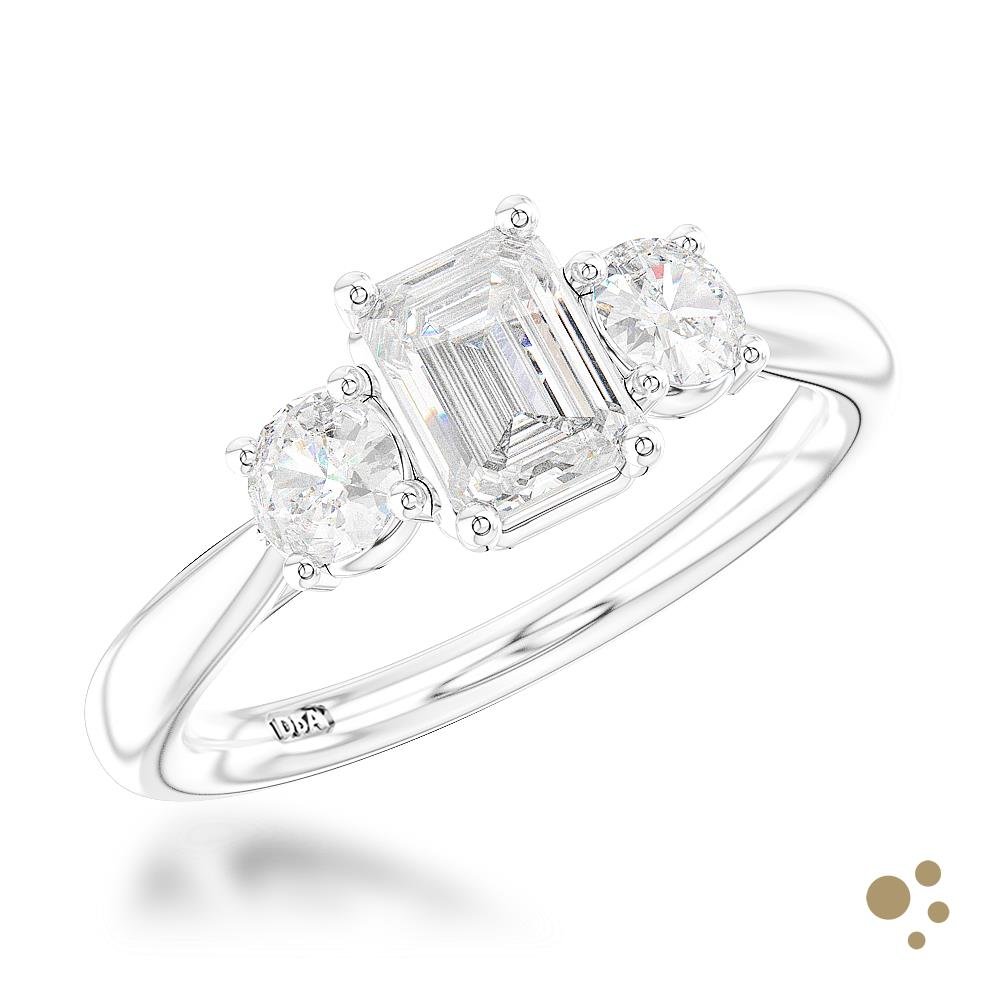 Royal Emerald Three Stone 0.40ct Diamond Platinum Ring - Deacon & Son