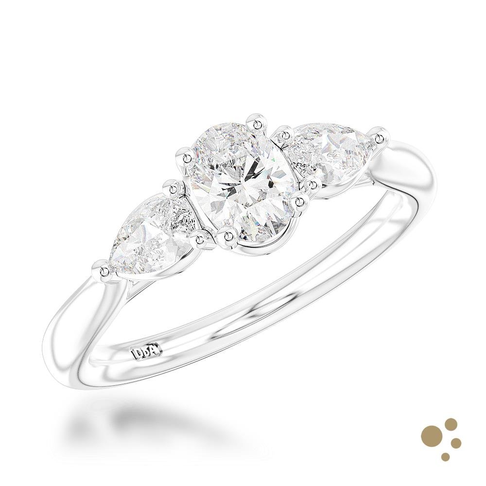 Florentine Oval Three Stone 0.31ct Diamond Platinum Ring - Deacon & Son