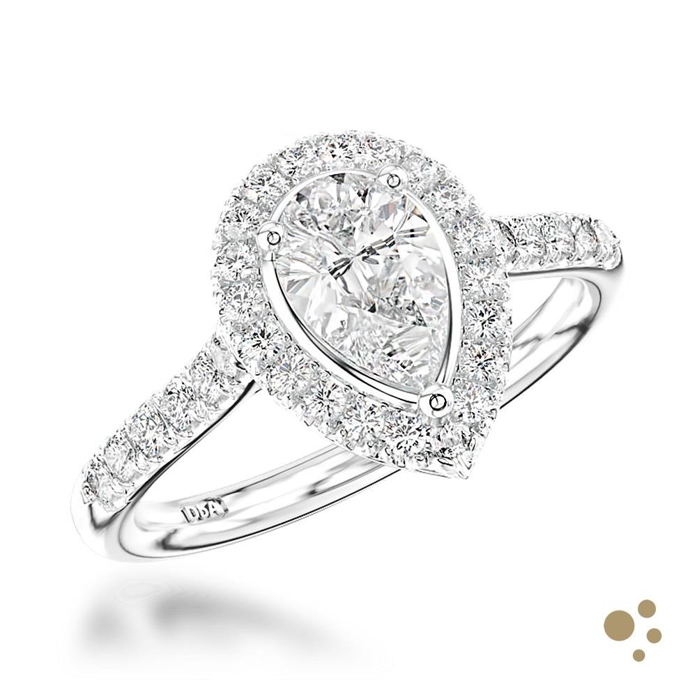 Skye Pear Halo 0.55ct Diamond Platinum Ring - Deacon & Son