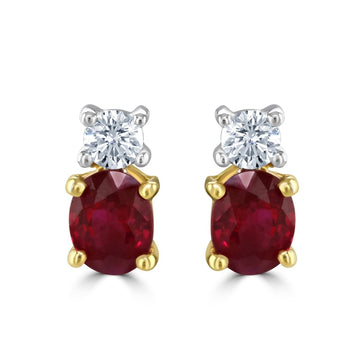 Ruby and Diamond Stud Earrings - Deacon & Son