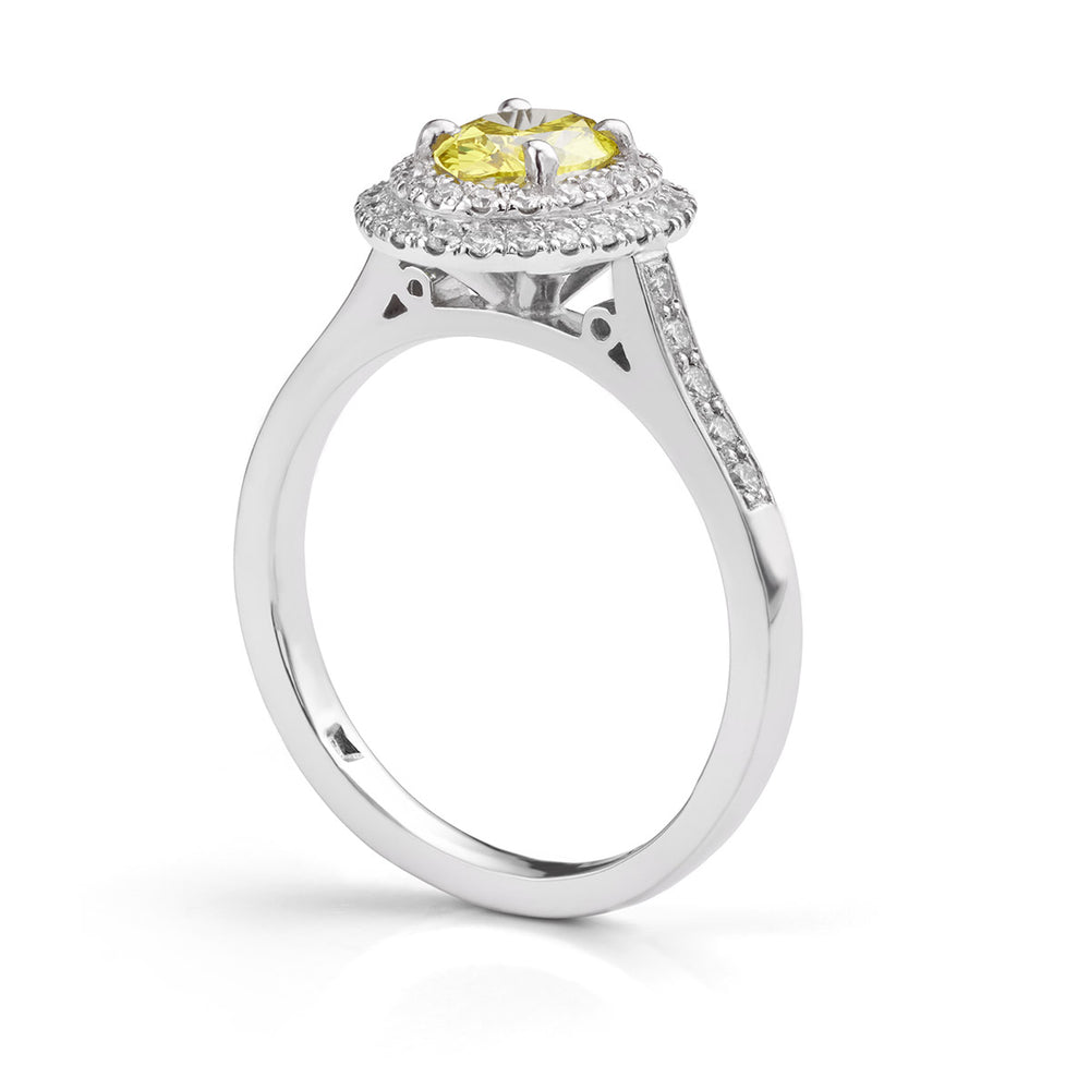 Fancy yellow and white diamond 'Halo' ring - Deacon & Son