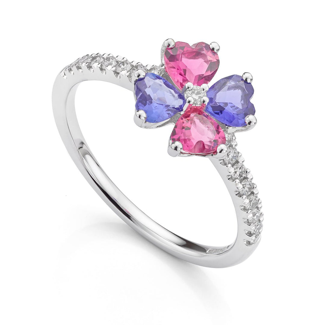 Tanzanite and Pink Tourmaline Floral Ring - Deacon & Son