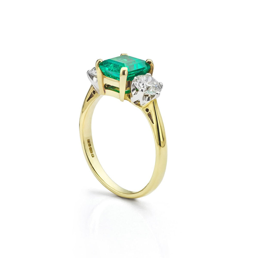 Emerald and Diamond 3 - Stone Ring - Deacon & Son