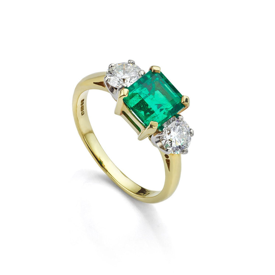 Emerald and Diamond 3 - Stone Ring - Deacon & Son