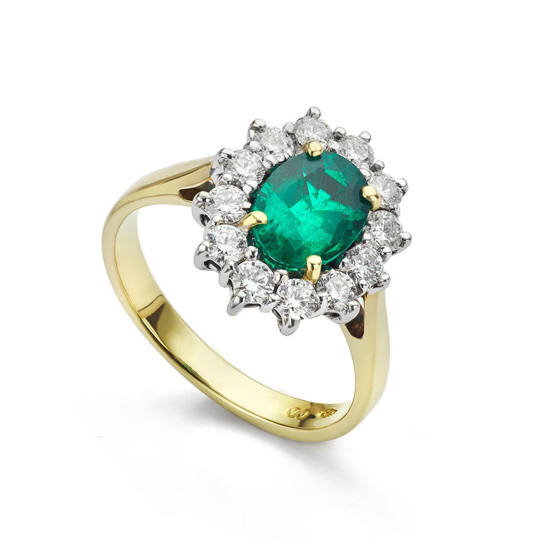 Emerald and Diamond Oval Cluster Ring - Deacon & Son