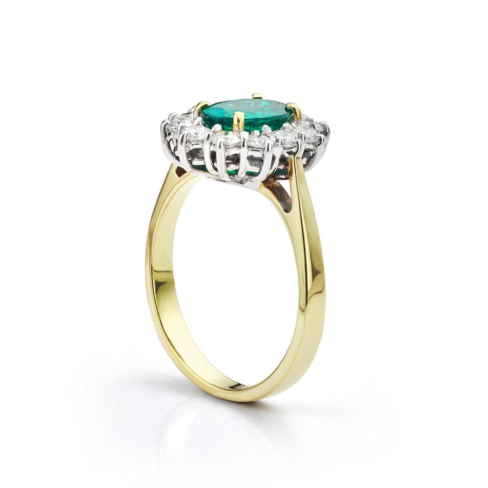 Emerald and Diamond Oval Cluster Ring - Deacon & Son