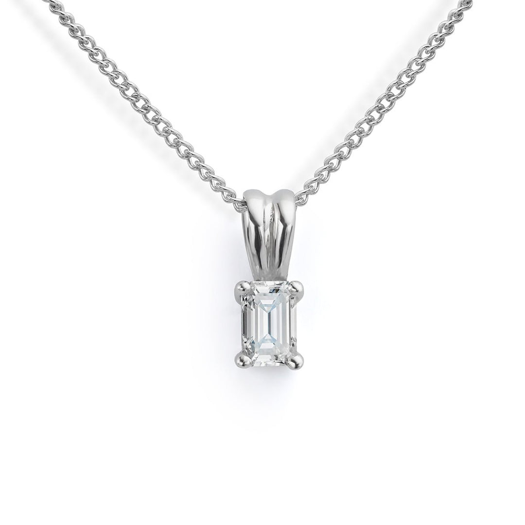 Solitaire Emerald Cut Diamond Pendant - Deacon & Son