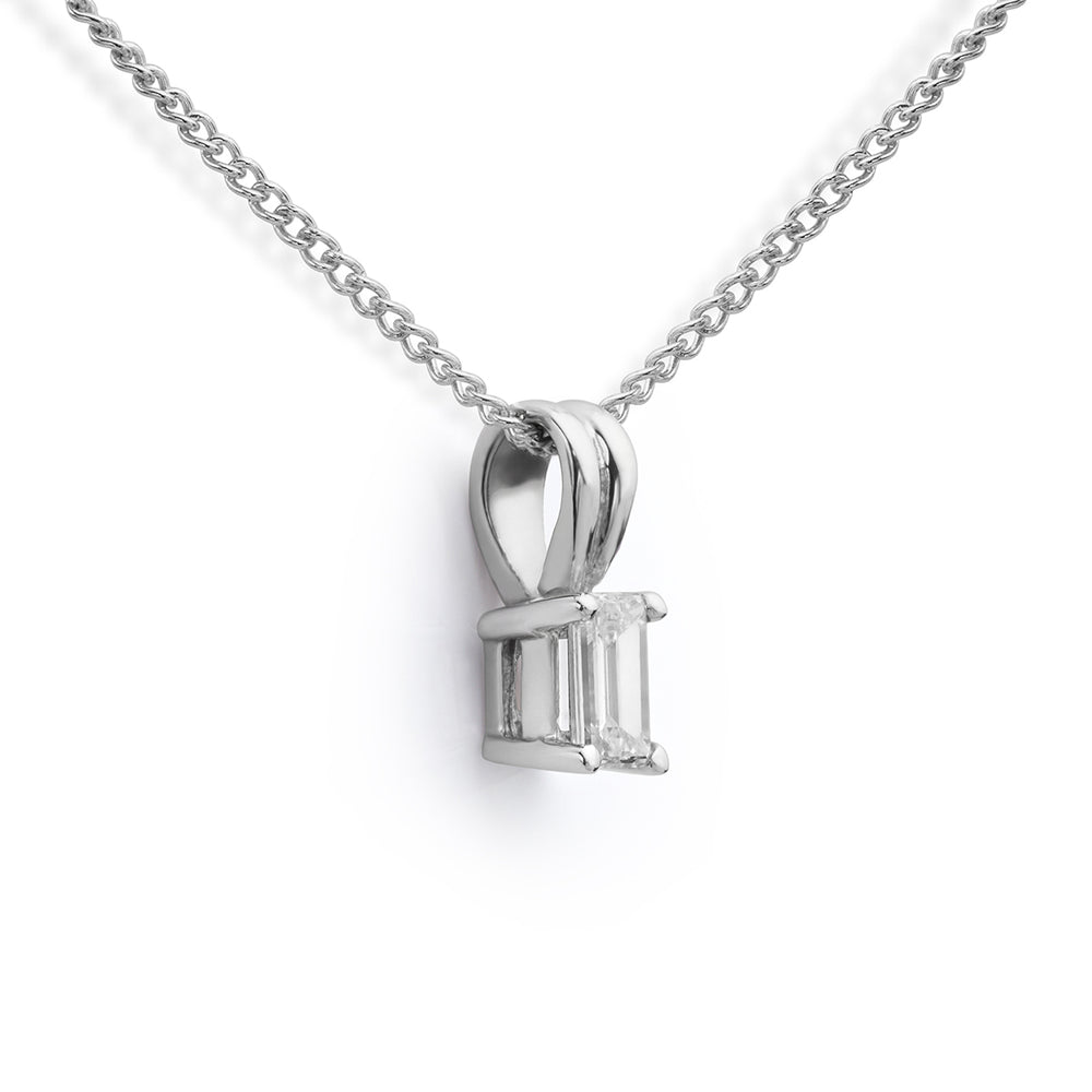 Solitaire Emerald Cut Diamond Pendant - Deacon & Son