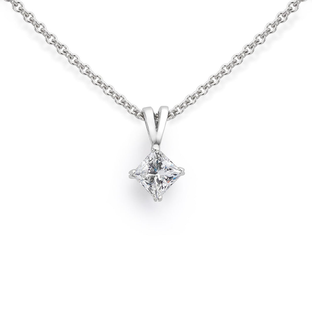 Platinum Single Stone Princess Cut Diamond Pendant - Deacon & Son