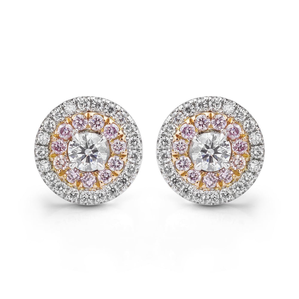 Fancy Pink and White Diamond Halo Earrings - Deacon & Son