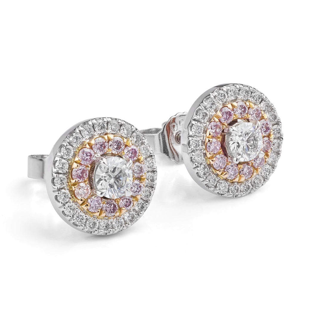 Fancy Pink and White Diamond Halo Earrings - Deacon & Son