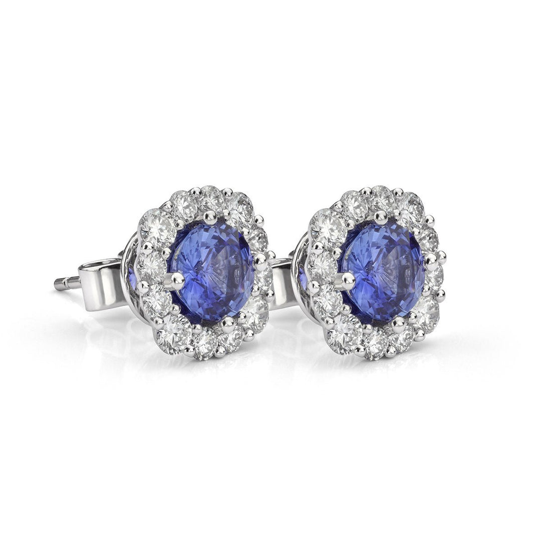 Sapphire and Diamond Cluster Earrings - Deacon & Son