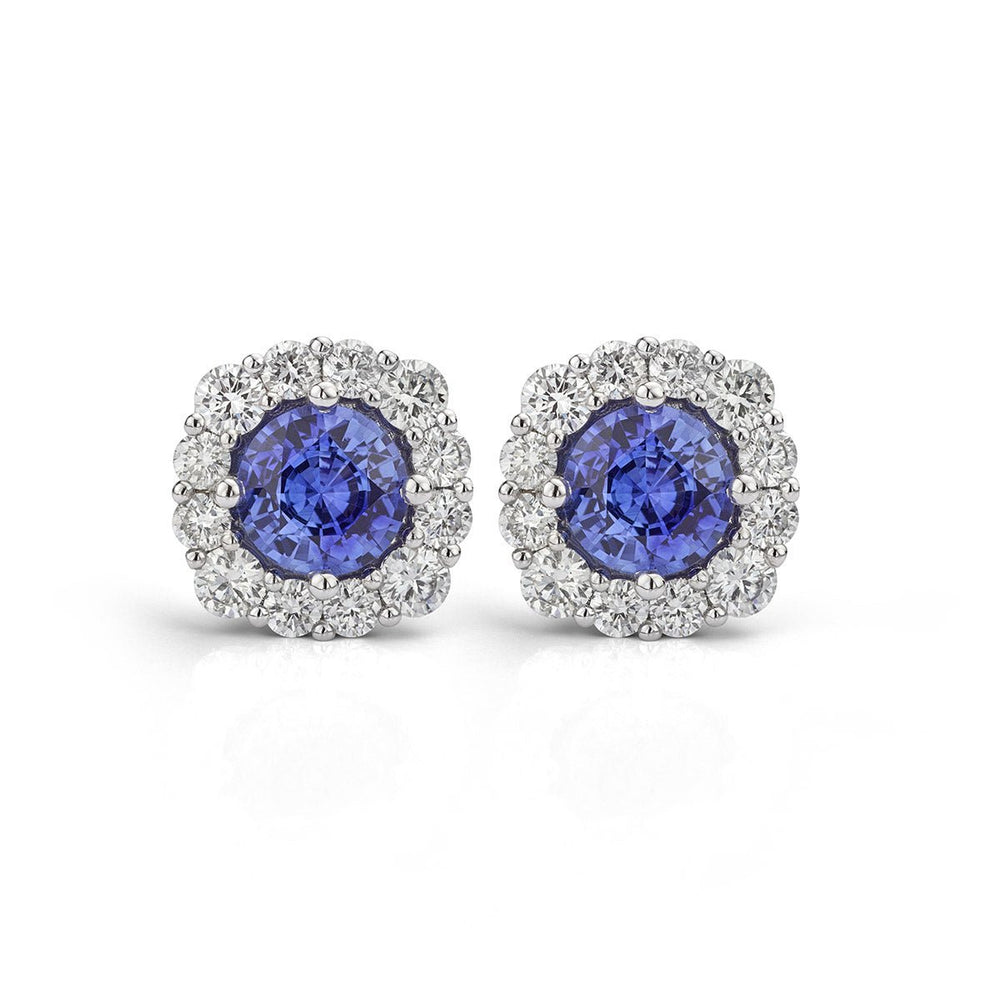 Sapphire and Diamond Cluster Earrings - Deacon & Son