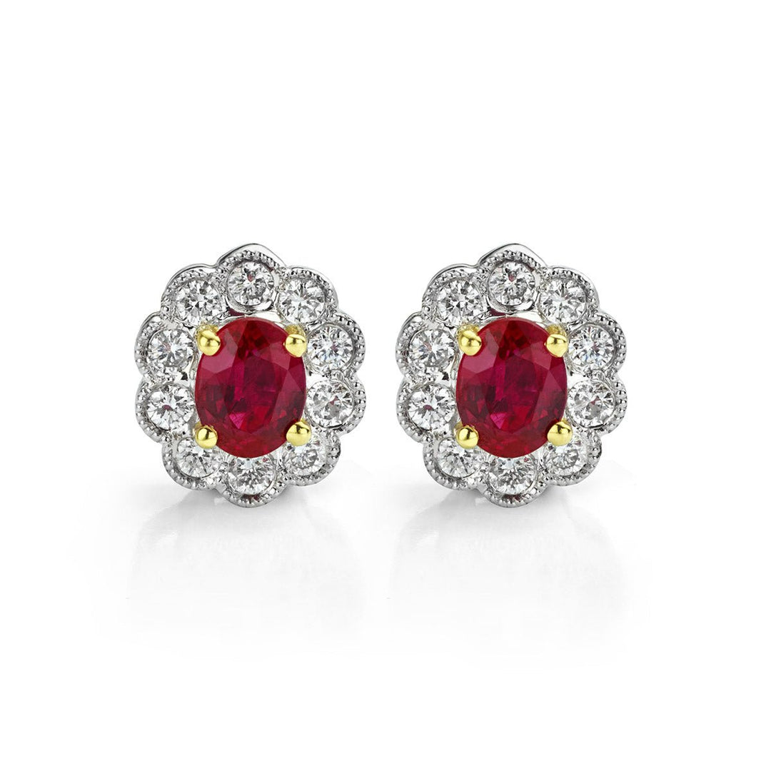 Ruby and Diamond Cluster Earrings - Deacon & Son