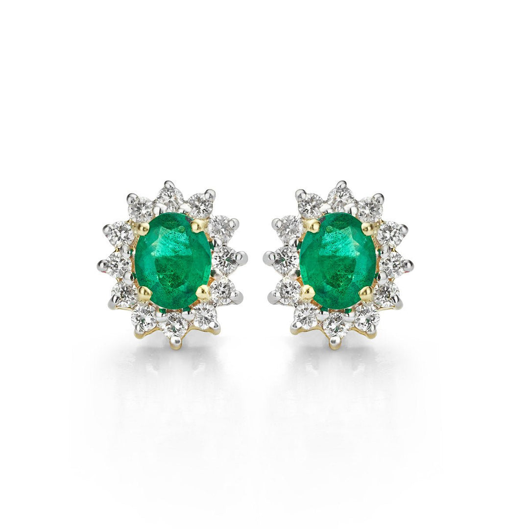 Emerald and Diamond Oval Cluster Earrings - Deacon & Son