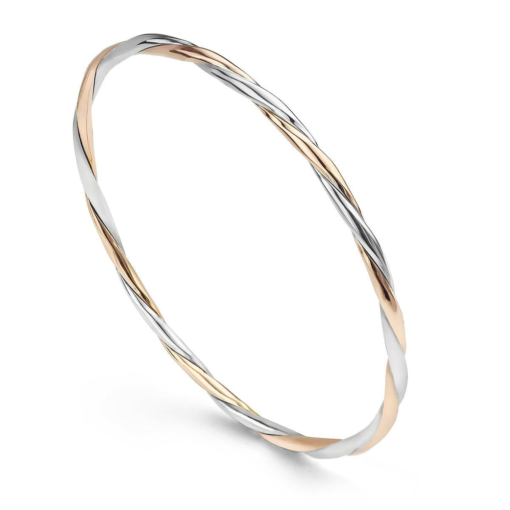 White and Rose Gold Twisted Bangle - Deacon & Son