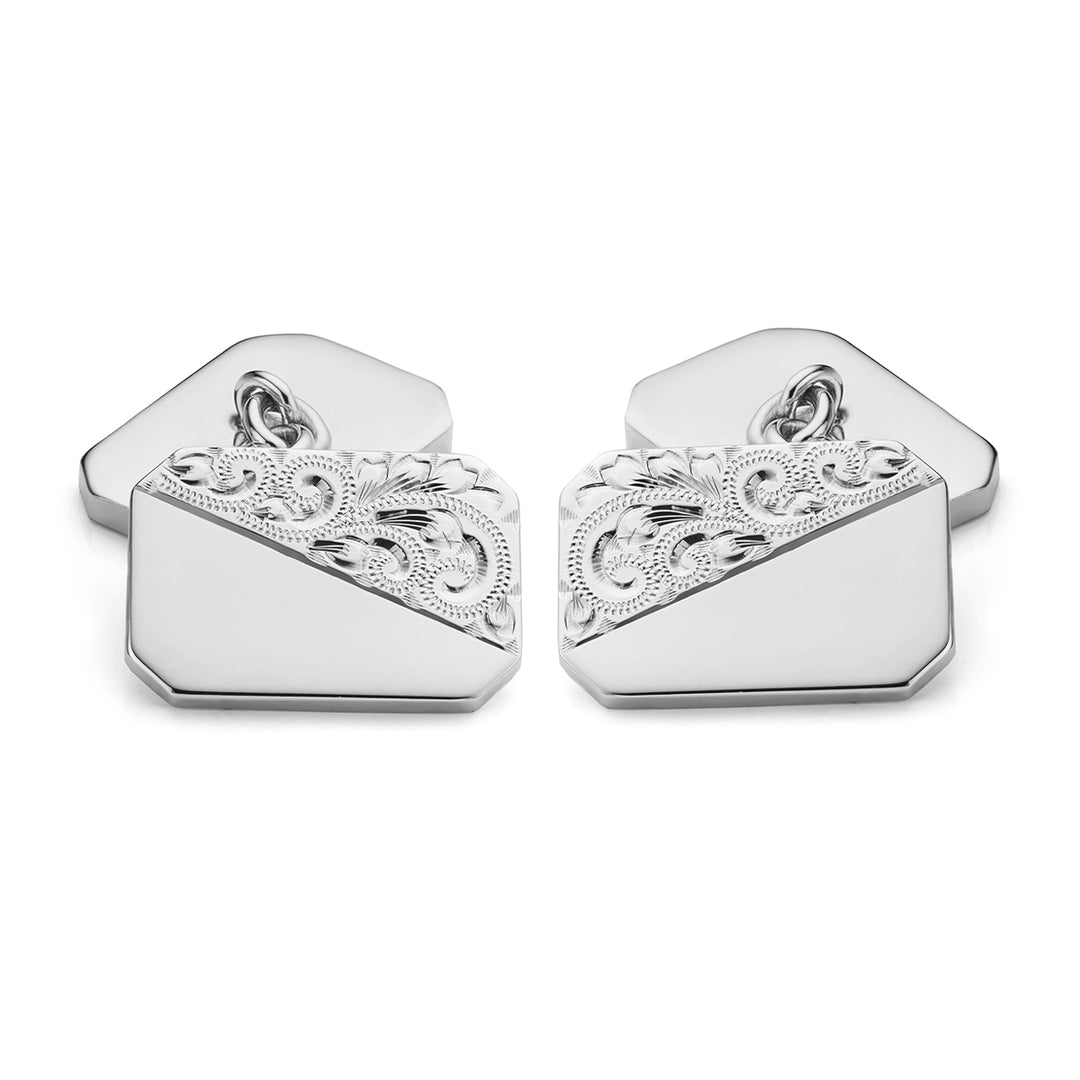 Silver half engraved cufflinks - Deacon & Son