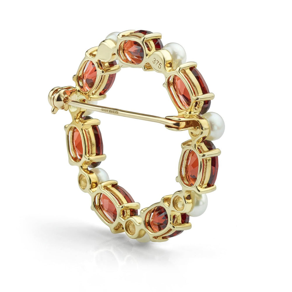 Garnet and Cultured Pearl Brooch - Deacon & Son