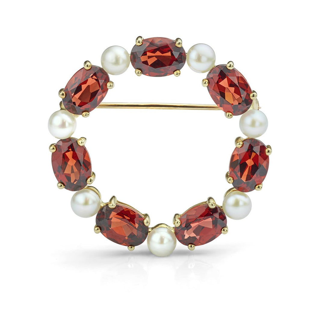Garnet and Cultured Pearl Brooch - Deacon & Son