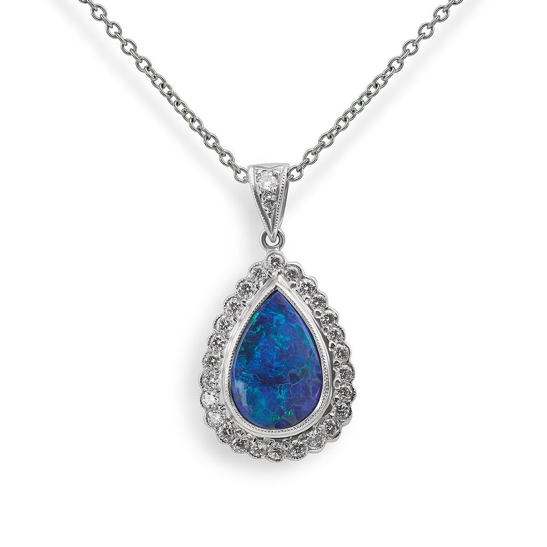 Black Opal and Diamond Drop Pendant` - Deacon & Son