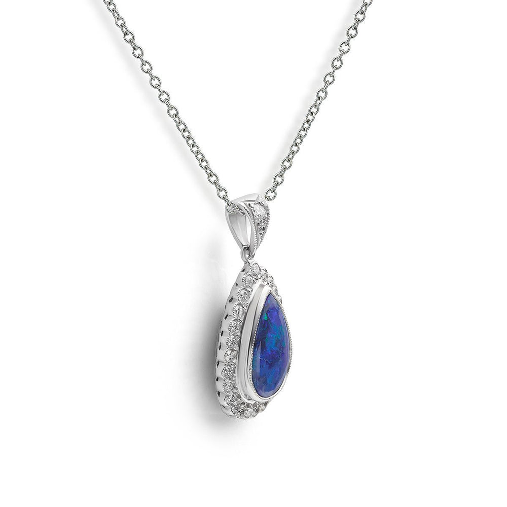 Black Opal and Diamond Drop Pendant` - Deacon & Son