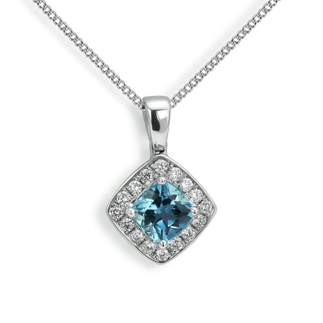 Aquamarine and Diamond Cushion Pendant - Deacon & Son