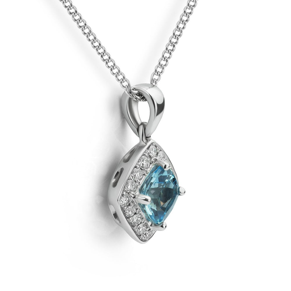 Aquamarine and Diamond Cushion Pendant - Deacon & Son