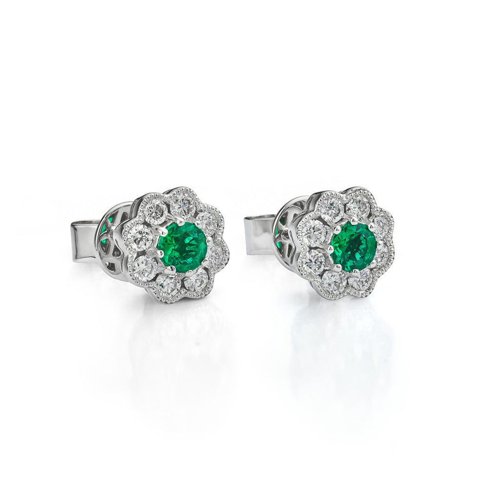 Emerald and Diamond Cluster Earrings - Deacon & Son