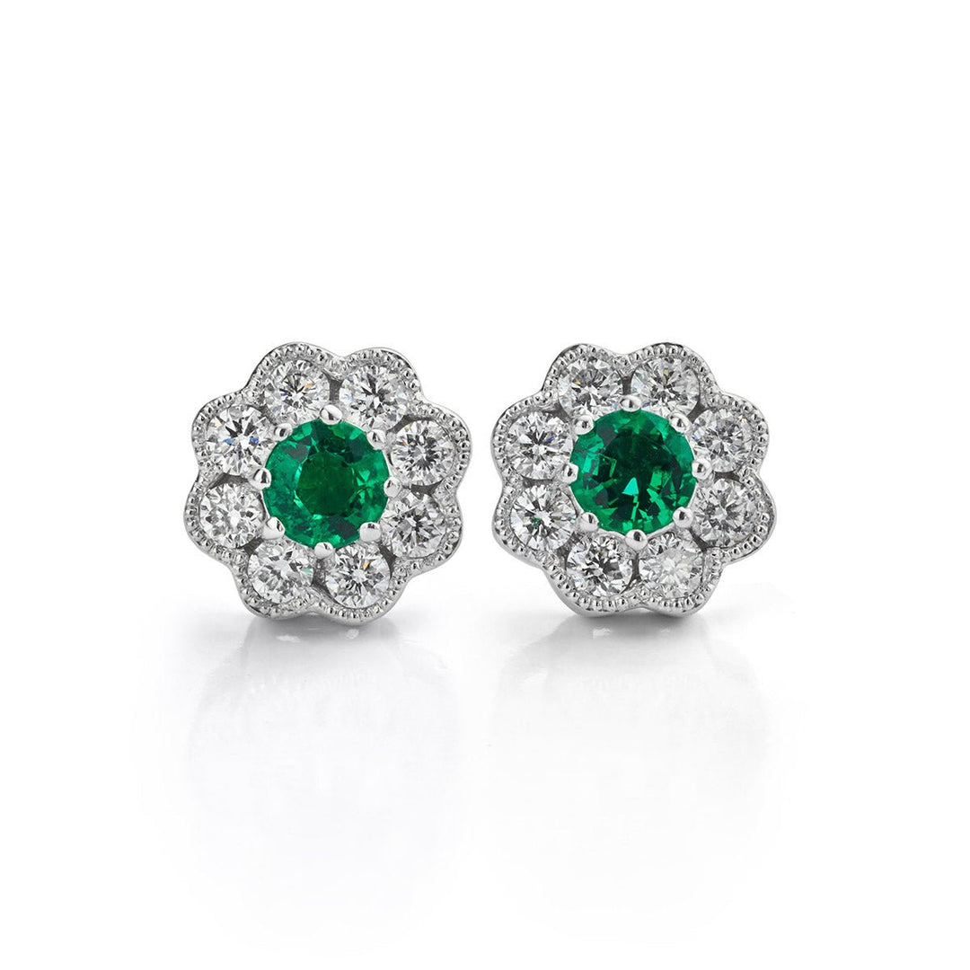 Emerald and Diamond Cluster Earrings - Deacon & Son
