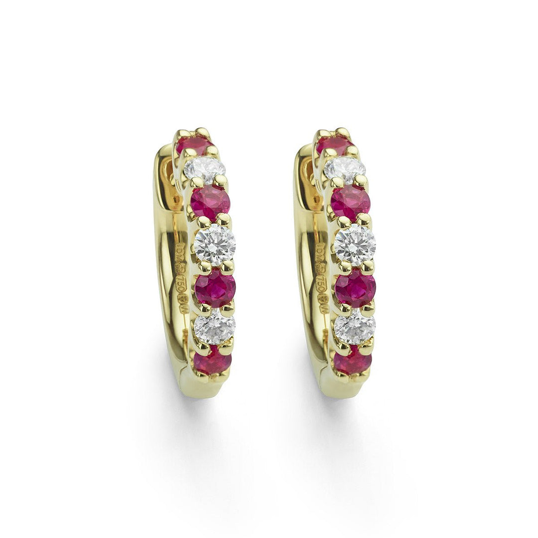 Ruby and Diamond Half - Hoop Earrings - Deacon & Son